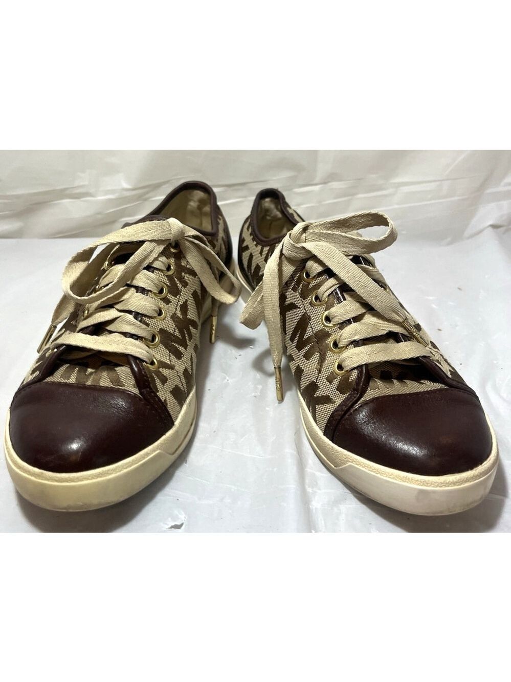 Michael Kors City Sneaker Brown Leather MK Signature Logo Women 7.5 M